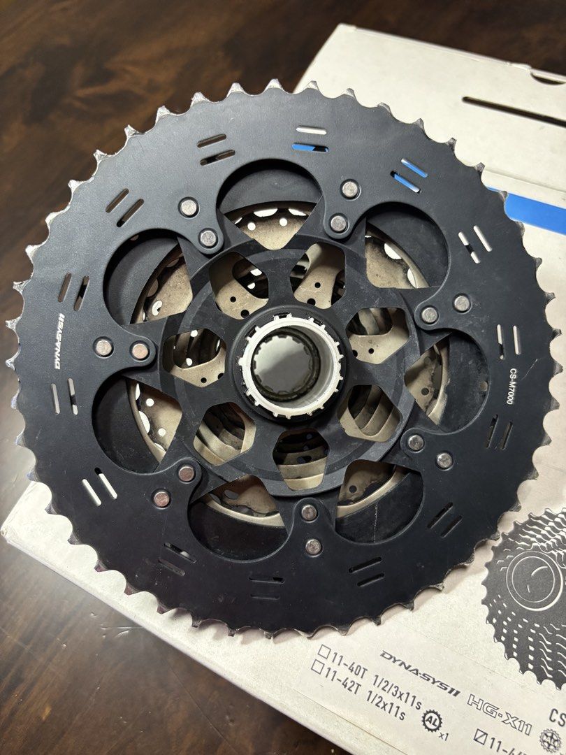 Shimano CS-M7000 11-Speed Cassette Sprocket (Category: Bicycles) located in Cainta. Submitted by temang.ukay (Listing ID 1467667776, Image 3). Description: - Model: Shimano SLX CS-M7000 11-speed cassette sprocket - Gear Range: 11 to 46 teeth for versatile climbing and descending Location Cainta Rizal .