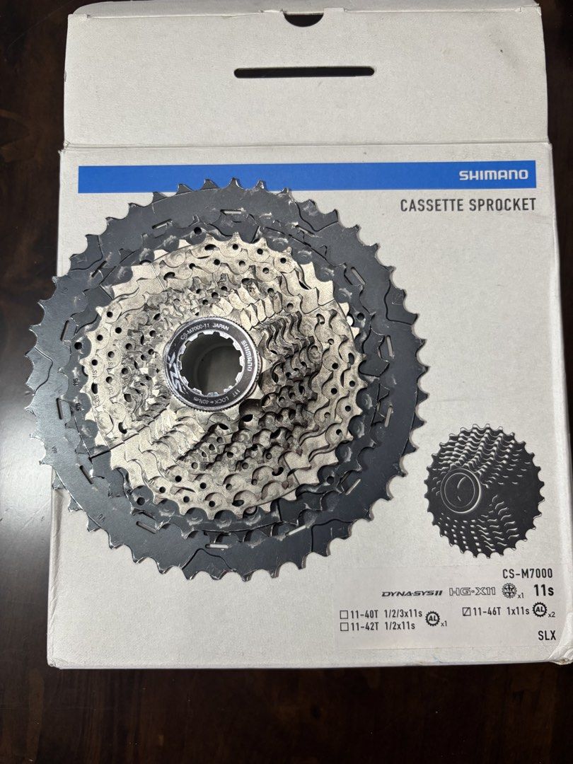 Shimano CS-M7000 11-Speed Cassette Sprocket (Category: Bicycles) located in Cainta. Submitted by temang.ukay (Listing ID 1467667776, Image 1). Description: - Model: Shimano SLX CS-M7000 11-speed cassette sprocket - Gear Range: 11 to 46 teeth for versatile climbing and descending Location Cainta Rizal .