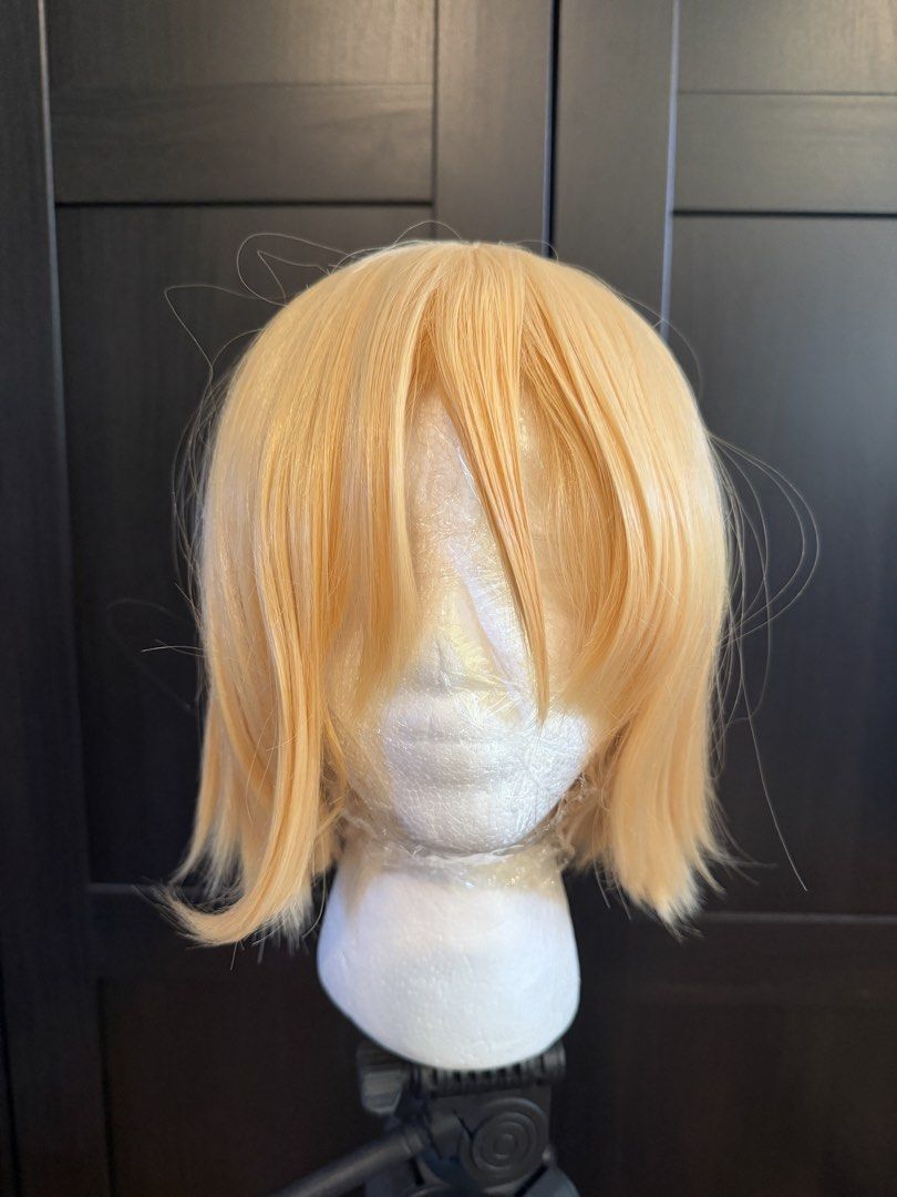 Short Blonde Wig (Category: Hair) located in Caloocan City. Submitted by olimijme (Listing ID 1467604683, Image 1). Description: Short Blonde Wig (used for Female Titan cosplay) -short -slightly styled -soft -synthetic Shipping through Lalamove or Grab only, fee to be shouldered by buyer.