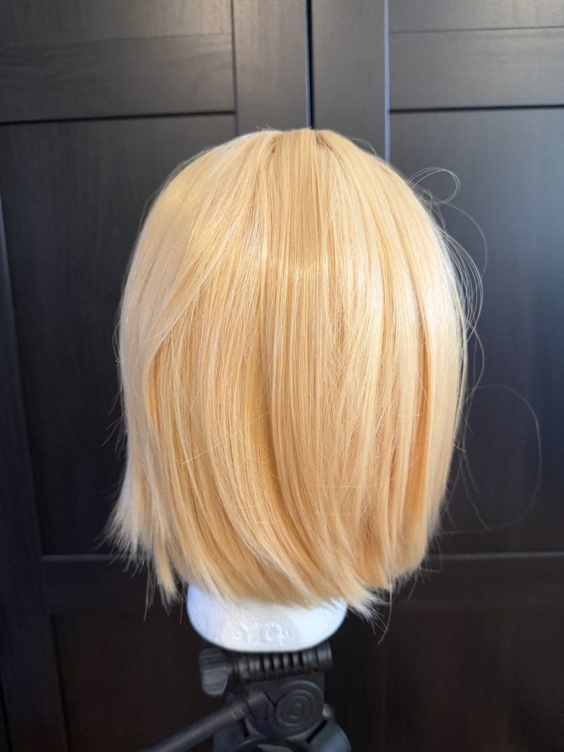 Short Blonde Wig (Category: Hair) located in Caloocan City. Submitted by olimijme (Listing ID 1467604683, Image 3). Description: Short Blonde Wig (used for Female Titan cosplay) -short -slightly styled -soft -synthetic Shipping through Lalamove or Grab only, fee to be shouldered by buyer.