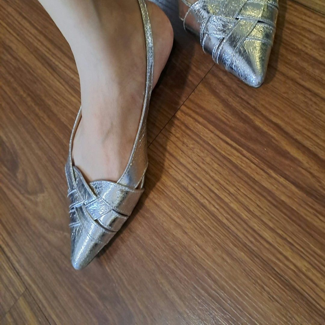 Silver ballet flats (Category: Flats & Sandals) located in Manila. Submitted by moccayap23686 (Listing ID 1467611316, Image 3). Description: Shein Silver Flats used once a bit big for me since im a size 6. put padding for comfort Will fit a 6.5.