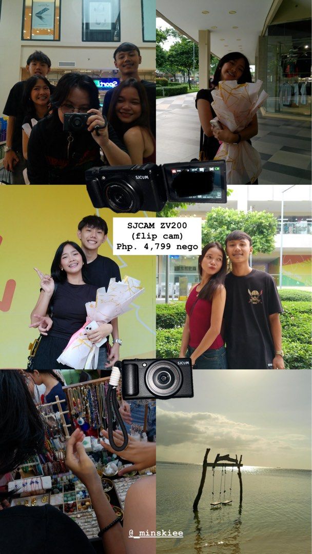 SJCAM ZV200 flip cam (Category: Cameras) located in Makati City. Submitted by minskiee (Listing ID 1467618281, Image 2). Description: - No Issues - Unit Only - Flannel Bag - Type-C Charger - Lanyard From 4,799 to 4,300‼️‼️‼️ LAST PRICE.