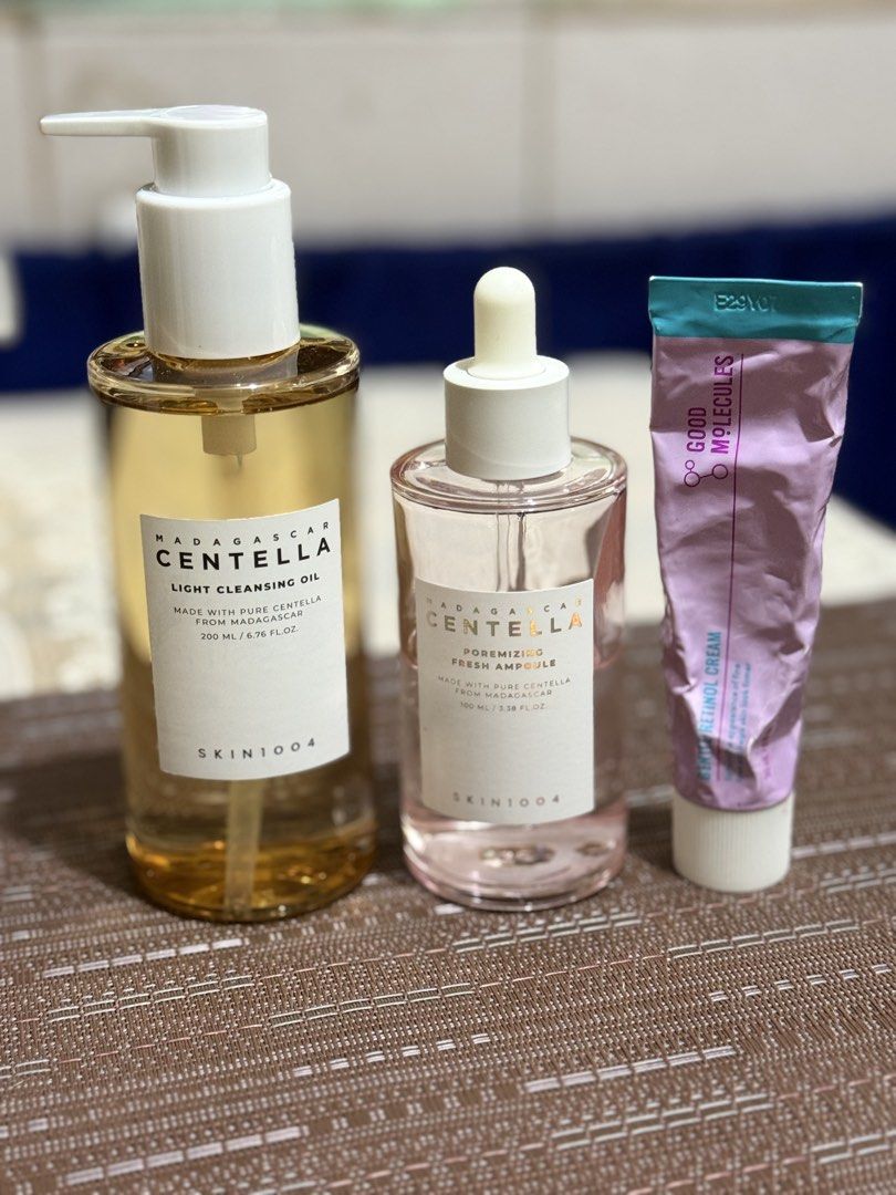 SKIN1004 Madagascar Centella (Category: Face Care) located in Makati City. Submitted by keepinupwithkei.1 (Listing ID 1467727445, Image 1). Description: SKIN1004 Poremizing Ampule- 250 ( half bottle used) SKIN1004 Light Cleansing Oil- 450( almost full) Good Molecules Gentle Retinol Cream- 250 ( almost half-full) #SKIN1004 #Centella #Retinol #GoodMolecules.