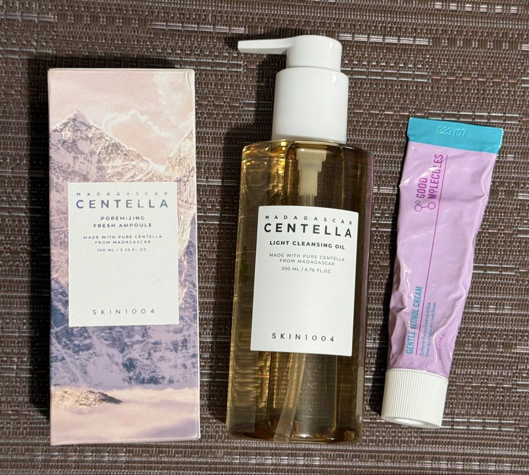 SKIN1004 Madagascar Centella (Category: Face Care) located in Makati City. Submitted by keepinupwithkei.1 (Listing ID 1467727445, Image 2). Description: SKIN1004 Poremizing Ampule- 250 ( half bottle used) SKIN1004 Light Cleansing Oil- 450( almost full) Good Molecules Gentle Retinol Cream- 250 ( almost half-full) #SKIN1004 #Centella #Retinol #GoodMolecules.