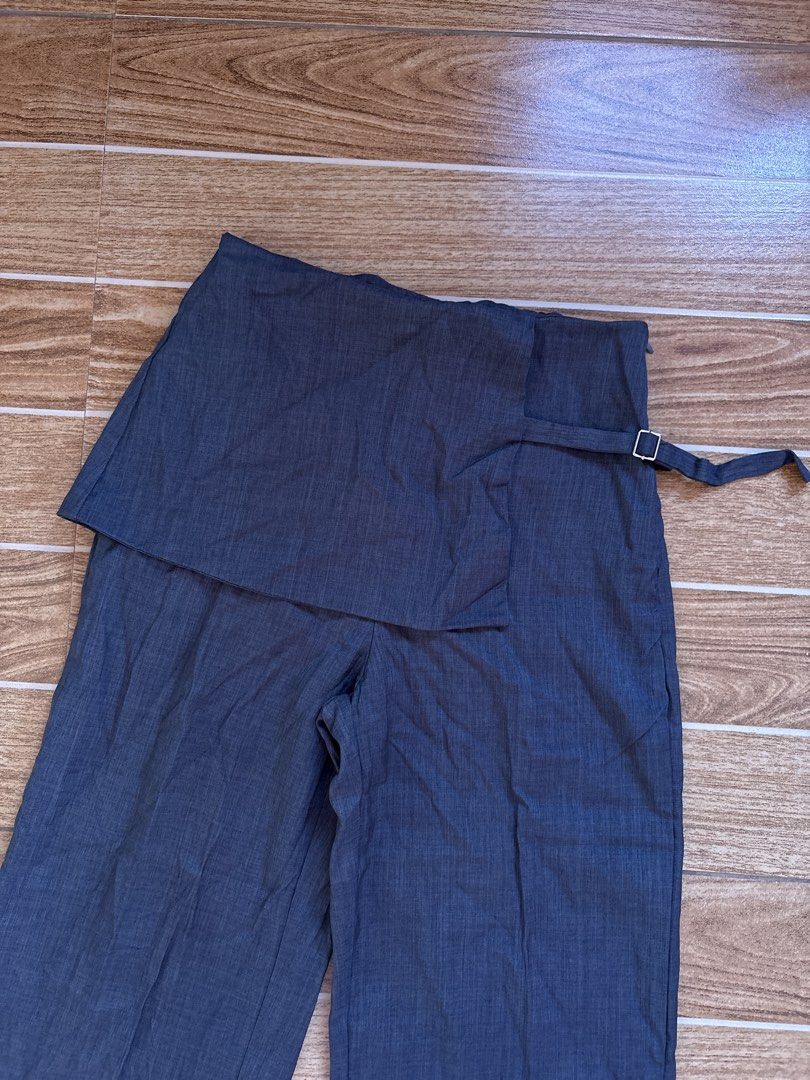 Skort Pants with Side Buckle Detail (Category: Skirts) located in Manila. Submitted by _foryou (Listing ID 1467672627, Image 2). Description: - Color: Dark Grey - Style: Straight-leg trousers with attached wrap skirt overlay dm for when worn! used only once.