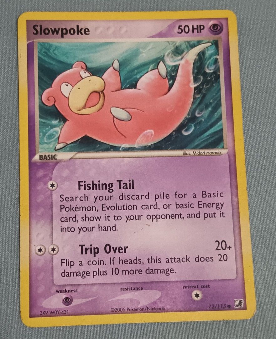 Slowpoke 72/115 Common (Category: Raw Singles) located in Makati City. Submitted by sir.jayar (Listing ID 1467773002, Image 1). Description: Price is based from Collectr. I have 2 in stock. Mode of payment: Cash or GCash Meet Up: San Lorenzo Place Makati Mondays and Tuesdays only 10am-5pm.