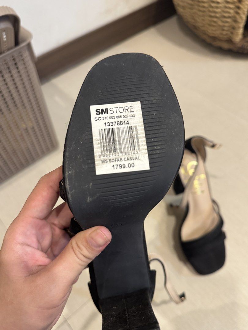 Sofab Black Block Heel Sandals Size 35 (Category: Heels) located in Bulacan. Submitted by heypao (Listing ID 1467625396, Image 2). Description: - Brand: Sofab (Purchased from SM Store) - Style: Black block heel sandals with square toe and multi-strap design - Size: 35 - Condition: Brand new with original retail price tag attached - Features: Adjustable ankle strap with buckle closure.
