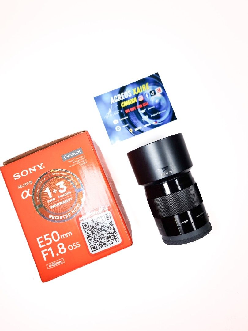 Sony 50mm F1.8 E (almost new) (Category: Lens & Kits) located in Baguio. Submitted by acreoscamera (Listing ID 1467775496, Image 1). Description: Sony 50mm F1.8 E OSS 🅰️📸 Price: 10,500.00 Cosmetics: 9.8/10 (Good condition) Glass: Clean glass no fungus Performance: 10/10 Actual Photo posted📸 No more last priced ✨️Inclusions: Rear cap, Lens hood and box ⛩️Location: Baguio City Open for shipping via LBC (COP/COD).