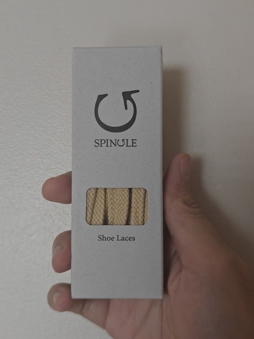 Spingle Shoe Laces SPL-501 (Category: Shoe inserts & accessories) located in Quezon City. Submitted by goldsiy456 (Listing ID 1467612140, Image 3). Description: - Brand: Spingle - Condition: Brand new, unused, in original box - Color: Beige - Style: Flat shoelaces - Packaging: Original box with website printed on the side.