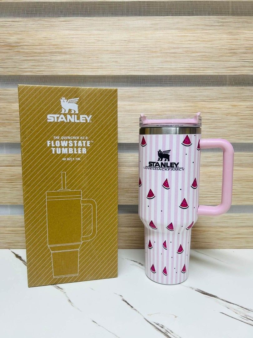 Stanley x LoveShackFancy 40oz Flowstate Tumbler (Category: Water Bottles & Tumblers) located in Manila. Submitted by onlineshopmate (Listing ID 1467789892, Image 3). Description: - Authentic Stanley x LoveShackFancy Quencher H2.0 Tumbler - Generous 40oz (1.18L) capacity for all-day hydration - Available cute designs: pink check, strawberries, peaches, pink stripes, and yellow lemons - Comes complete with original branded box - Features a secure t