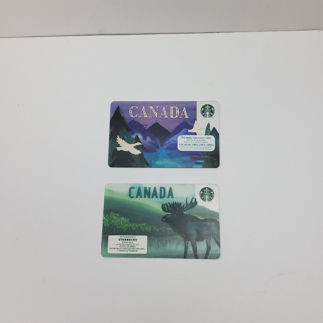Starbucks Canada Gift Card Set - 2 Designs For Collection Only (Category: Vouchers) located in Quezon City. Submitted by goodz4good (Listing ID 1467701507, Image 3). Description: - Set of 2 authentic Starbucks Canada scenery gift cards - Designs: Purple mountain/birds and Green forest moose - Unregistered cards with intact PIN scratch panels - Great collectible set for Starbucks card enthusiasts Starbucks card Canada Good condition Good for colle
