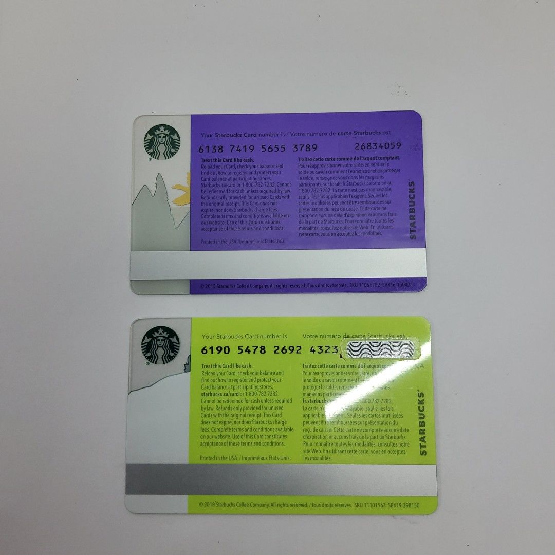 Starbucks Canada Gift Card Set - 2 Designs For Collection Only (Category: Vouchers) located in Quezon City. Submitted by goodz4good (Listing ID 1467701507, Image 2). Description: - Set of 2 authentic Starbucks Canada scenery gift cards - Designs: Purple mountain/birds and Green forest moose - Unregistered cards with intact PIN scratch panels - Great collectible set for Starbucks card enthusiasts Starbucks card Canada Good condition Good for colle