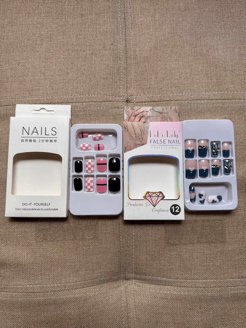 Stick-on False Nails with Glue sticker (Category: Hands & Nails) located in Marilao. Submitted by shopbychacha (Listing ID 1467632224, Image 1). Description: Stick-on False Nails with Glue sticker 2 sets for only 50 pesos Brand new. Sealed. Never been used! With glue sticker.