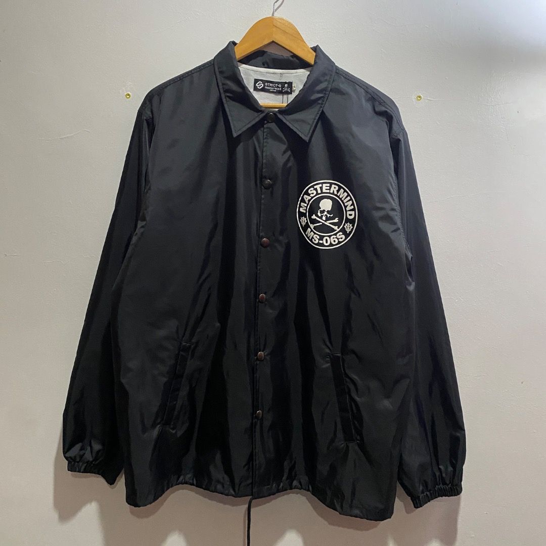 Strict-G × Mastermind Japan Coach Jacket XL (Category: Coats, Jackets and Outerwear) located in Antipolo. Submitted by bentakahitanoano (Listing ID 1467791355, Image 1). Description: Still in good condition Tags still intact Size XL Issue on back print Pit to pit 26 Length 31.