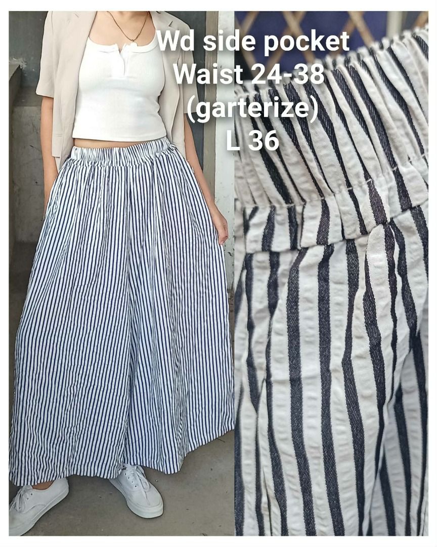 Stripe Trendy wide flowy squarepants (Category: Other Bottoms) located in Davao. Submitted by irisrazona16792 (Listing ID 1467656967, Image 1). Description: Wd side pocket Waist 24-38 (garterize) L 36 good as new .