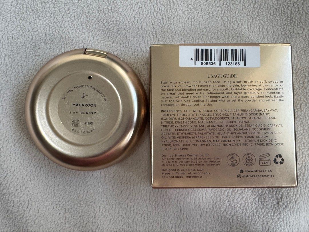 Strokes Silk Veil Powder Foundation in Macaroon (Category: Makeup) located in Manila. Submitted by khg_0 (Listing ID 1467691327, Image 3). Description: Shade: Macaroon (cool tone) Used 1x, not my shade 📍Malate, Manila ❌ Joy reservers = blocked ✅ Lalamove ✅ J&T express.