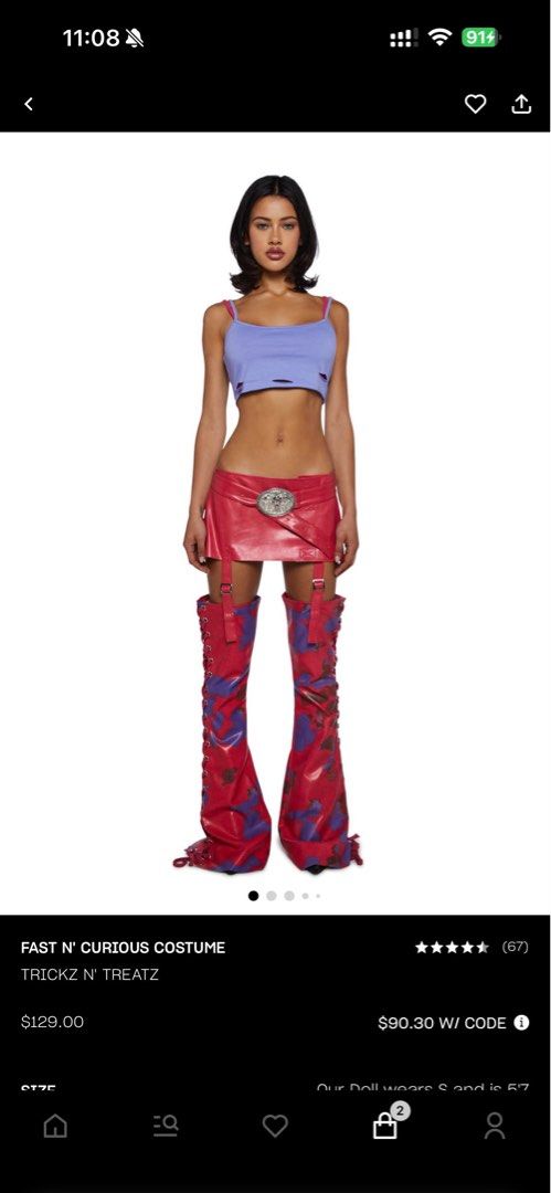Suki costume for rent (Category: Sets or Coordinates) located in Taguig. Submitted by byebyebabies (Listing ID 1467756517, Image 2). Description: - Brand: Trickz N Treatz x Dolls Kill - Style: Fast N Curious (Suki from 2Fast 2Furious inspired) - Complete set includes: * Purple and pink crop top * Red faux leather mini skirt with buckle belt * Red-and-blue patterned lace-up chaps attached with suspenders - Condition: Great choice for parties or Ha