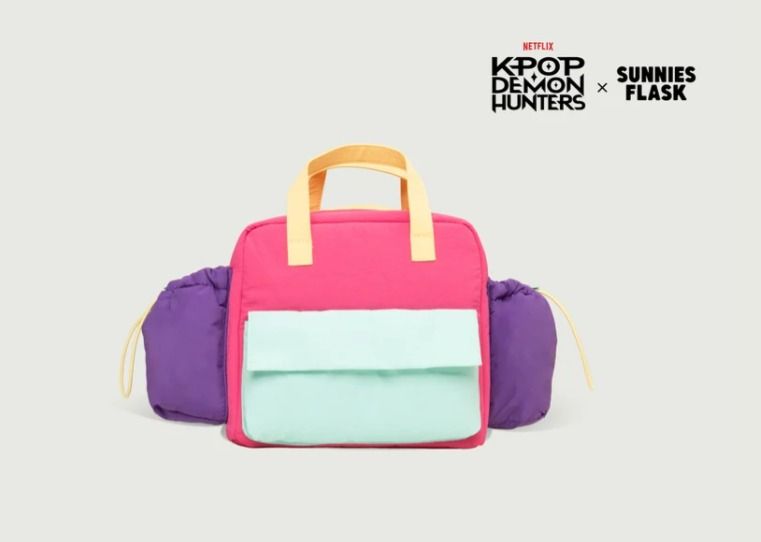 Sunnies Studios Kpop Demon Hunter Lunch Bag (Category: Backpacks) located in Pasay City. Submitted by julliadlion.1 (Listing ID 1467652978, Image 1). Description: - Brand: Sunnies Studios - Material: Lightweight puffy nylon - Features: Top zipper closure, front pocket flap, top handle, and drawstring side pockets - Condition: Brand new with original tag attached.