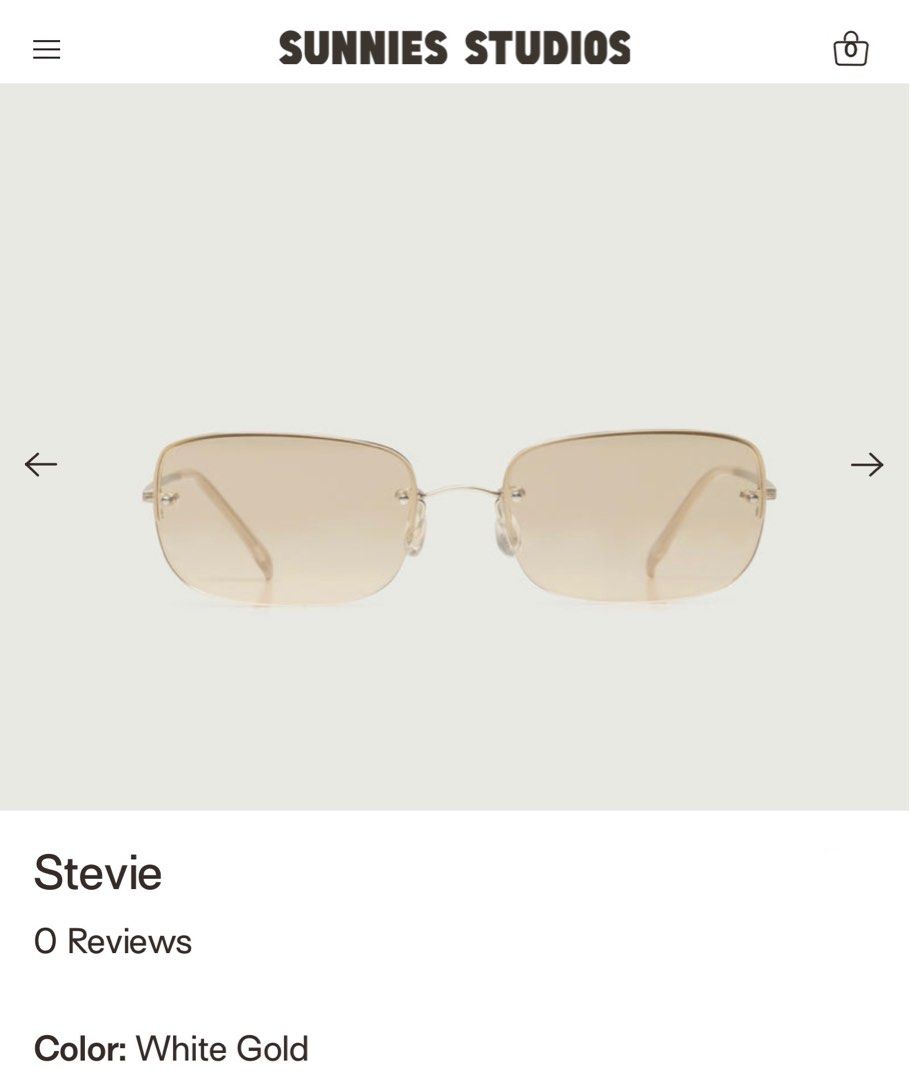 Sunnies Studios Stevie Sunglasses White Gold (Category: Sunglasses & Eyewear) located in Cavite. Submitted by mcxmcxmc (Listing ID 1467619809, Image 1). Description: - Brand: Sunnies Studios - Model: Stevie - Colorway: White Gold with tinted lenses - Style: Rimless rectangular frame - Condition: Clean, no scratches on lenses or frame, good as new - Features: Lightweight and versatile for everyday wear - Inclusions: Original beige leatherette pouc