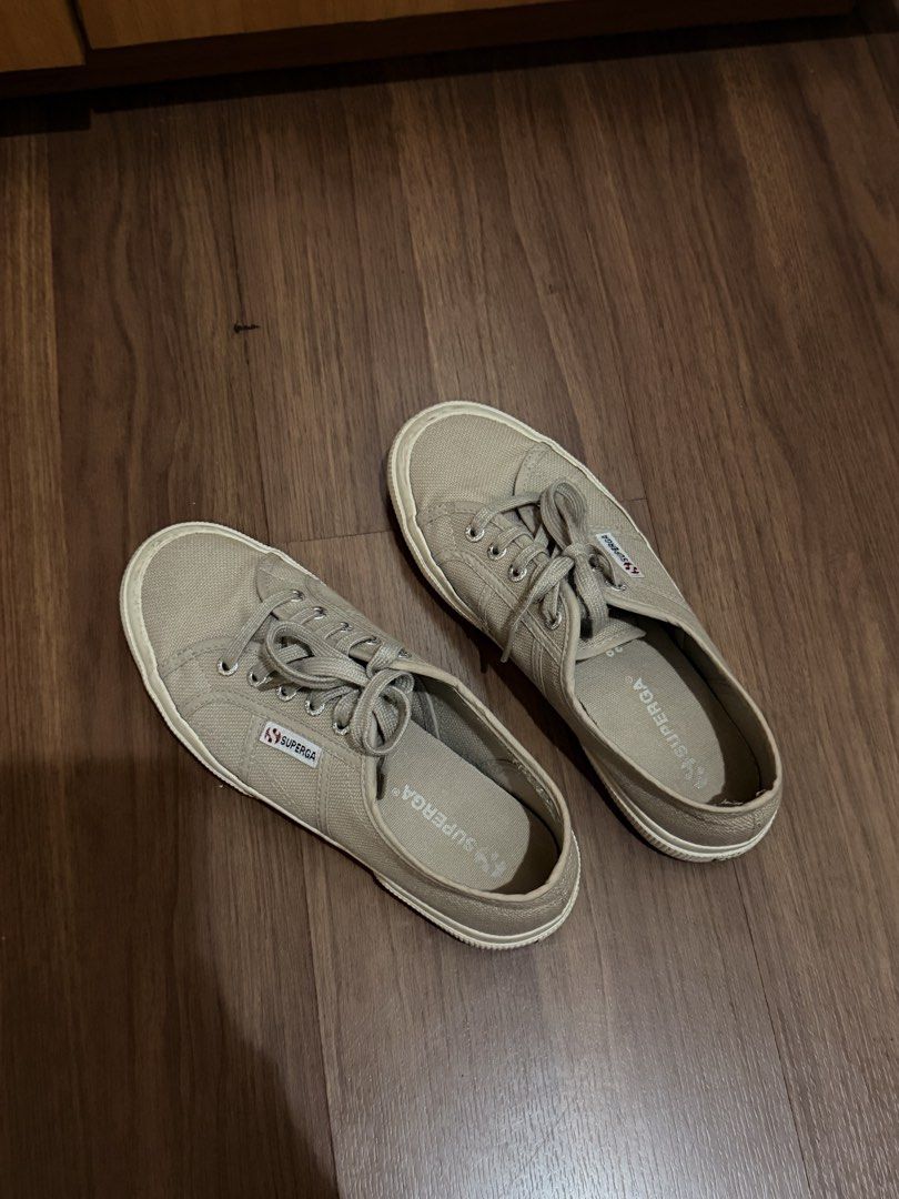 Superga Classic Canvas Sneakers Beige (Category: Sneakers) located in Quezon City. Submitted by hellopucca (Listing ID 1467707097, Image 2). Description: - Brand: Superga - Style: Low-top canvas sneakers with lace-up closure - Color: Neutral beige (easy to match with any outfit) - Features: Signature side tab and durable rubber soles - Condition: Great everyday casual shoes with minor wear visible on the toe bumpers.
