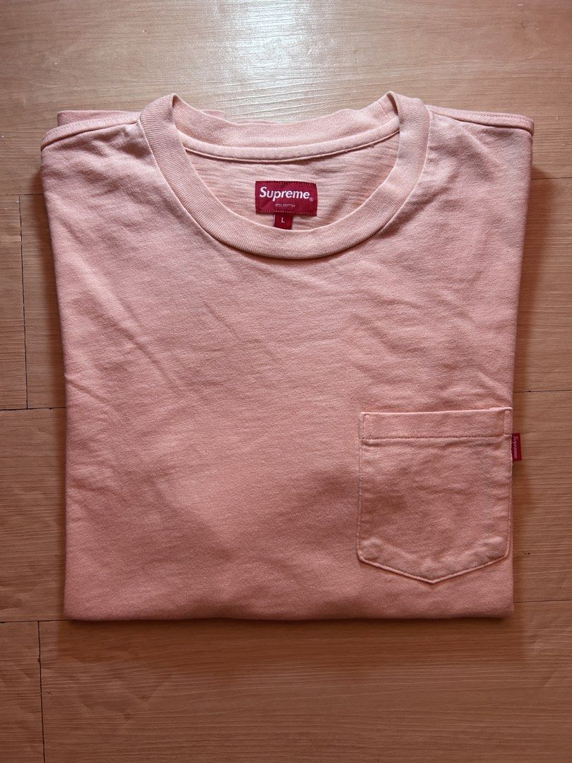 Supreme Pocket Tee Peach Size L (Category: Tshirts & Polo Shirts ) located in Dipolog. Submitted by adrian281994 (Listing ID 1467774200, Image 2). Description: - Brand: Supreme - Item: Pocket T-Shirt - Color: Peach - Size: Large - Material: 100% Cotton (Made in China) - Details: Chest pocket with signature red box logo label - Style: Great basic for daily streetwear fits.