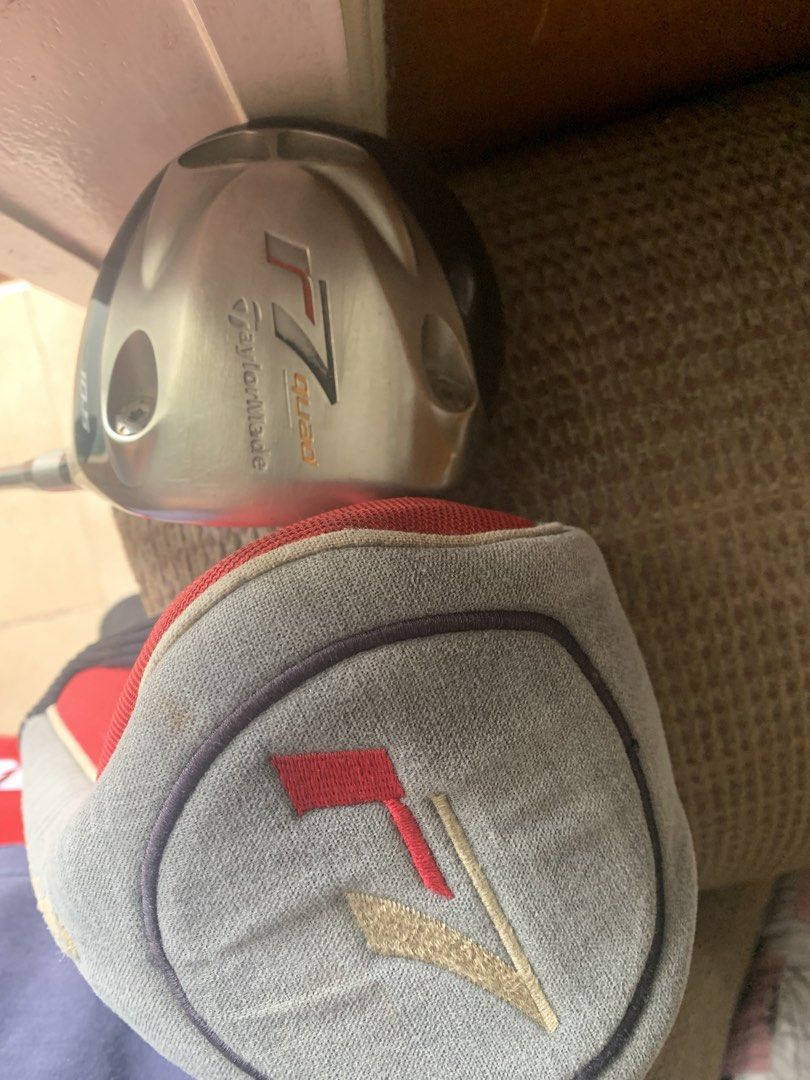 TaylorMade R7 Quad Driver (Category: Golf) located in Caloocan City. Submitted by krisbon28 (Listing ID 1467738148, Image 2). Description: TaylorMade R7 Quad driver with original headcover. Red and black shaft with M.A.S.² 7-65 low torque flex R specification. Grip installed and ready for the course. Classic movable weight setup on the sole. Face and sole show normal scuffs from play..