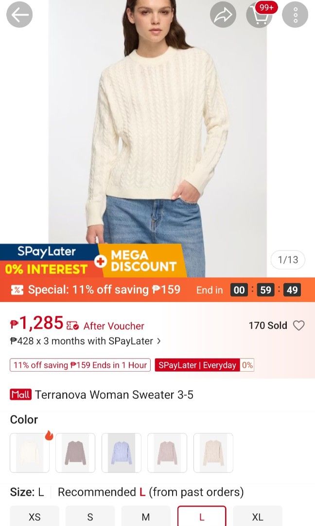 TERRANOVA CABLE KNIT SWEATER LARGE bnew with tag (Category: Longsleeves) located in Manila. Submitted by twentyfifthbymaria (Listing ID 1467621487, Image 2). Description: Brand new! Bought the wrong size:< Size Large Brand new Bought for 1200! Selling for 900 DECLUTTERING!.