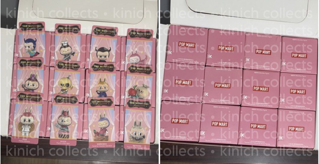 The Monsters Labubu - Patisseries figures [CONFIRMED SET] (Category: Designer & Blind Box Toys) located in Manila. Submitted by kinichcollects (Listing ID 1467769077, Image 2). Description: This is a confirmed set of The Monsters Patisseries figures Confirmed set = all boxes are opened at the bottom to check their cards. figures are in their sealed foil except for 1 figure opened.