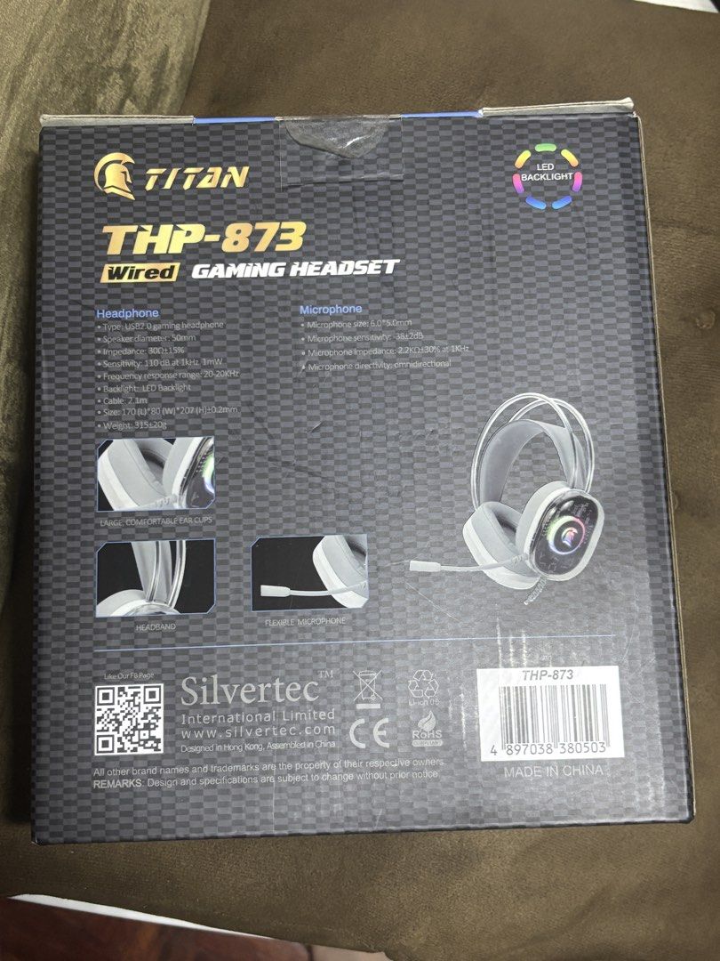 Titan THP-873 Wired Gaming Headset (Category: Headphones & Headsets) located in Quezon City. Submitted by qcdecluttering (Listing ID 1467625414, Image 2). Description: - Model: Titan THP-873 Wired Gaming Headset - Connectivity: USB 2.0 plug-and-play - Condition: Never used, only removed from the original box for photos - original price: 999, nakatambak lang - negotiable.