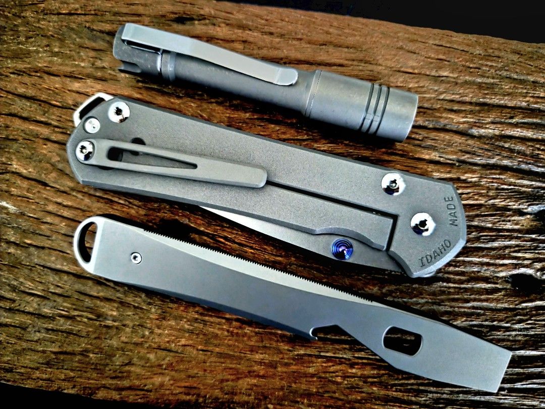 Titanium EDC Set (Category: Home Improvement Tools & Accessories) located in Marikina City. Submitted by knifeandtoolphilippines (Listing ID 1467687512, Image 2). Description: Fixed Price No Haggling No Trades SOLD AS SET CRK Large Sebenza 31 Magnacut Prometheus Design Werx Line Drop Point Prometheus Design Werx SPD Ti-BarT Pocket Pry Bar Tool Reylight Pineapple Mini Ti Stonewash Smooth.