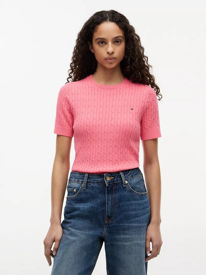 TOMMY HILFIGER - Pink Cable Knit Top (Category: Shirts) located in Cavite. Submitted by hand.picked (Listing ID 1467722559, Image 2). Description: TOMMY HILFIGER - Pink Cable Knit Top Size: Large Dimension: 18” Width / 26” Length Condition: Excellent.