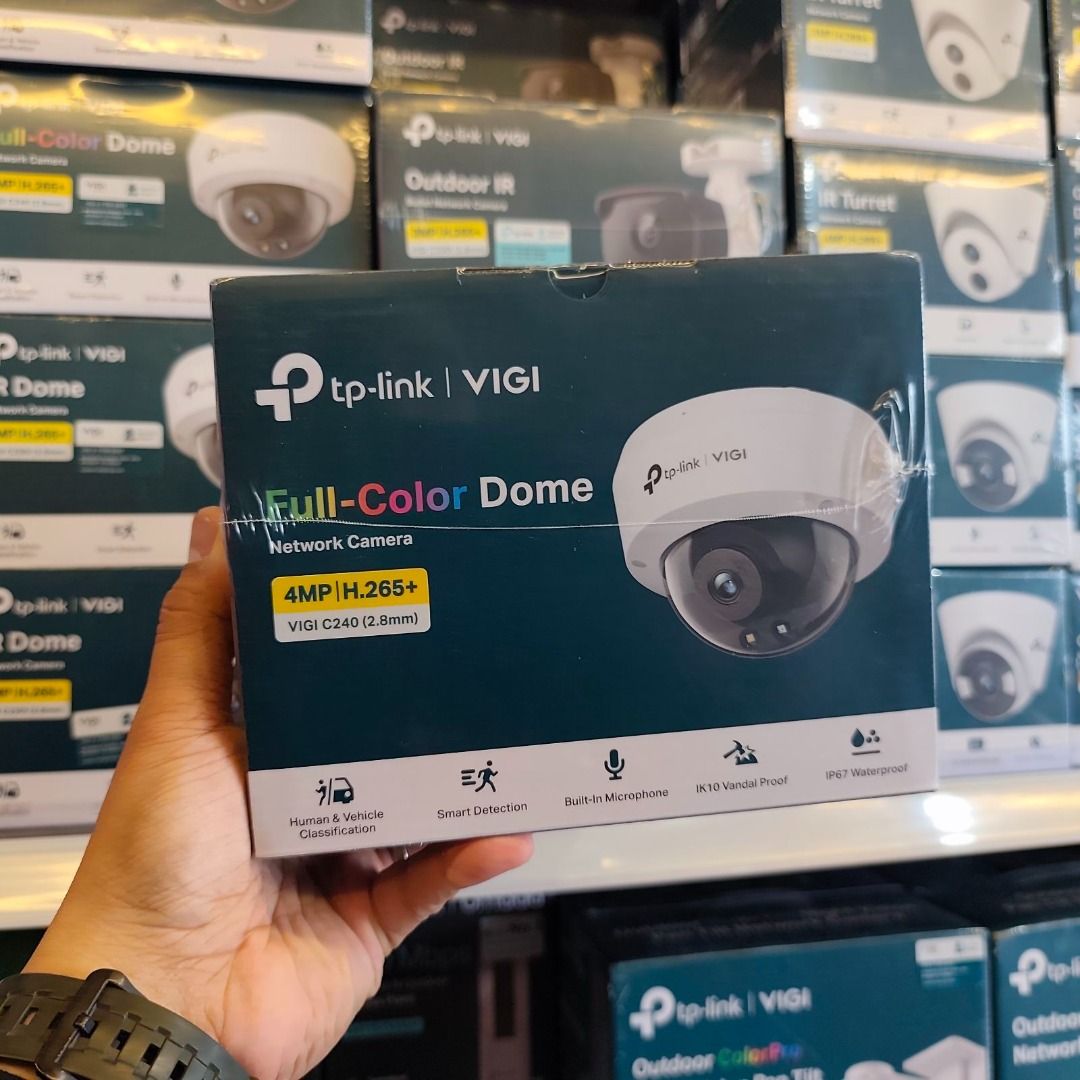 TP-Link VIGI C240 4MP Full-Color Dome Network Camera (Category: Security Systems & CCTV Cameras) located in Cavite. Submitted by jerickher83429 (Listing ID 1467691851, Image 1). Description: - Brand new & sealed: Still wrapped in original factory plastic packaging - Crystal clear: 4MP high-resolution with H.265+ video compression - Smart AI detection: Accurate human and vehicle classification - Audio enabled: Built-in microphone for recording - B