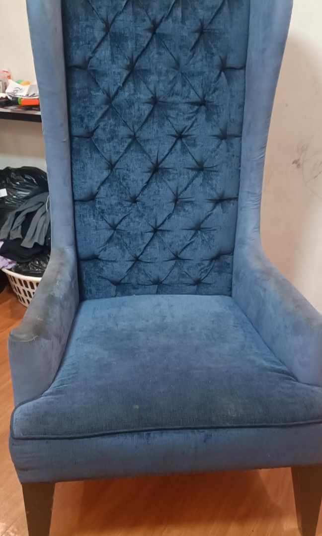 Tufted velvet high-back Throne Chair. (Category: Chairs) located in Quezon City. Submitted by epicdragon.28c6f5 (Listing ID 1467028060, Image 2). Description: Tufted Velvet High-Back wing chair (Throne Chair) Height is almost 6Ft, its a very large chair. great for photoshoots or if you love collecting beautiful furniture to use and showcase then this is for you. PICK UP ONLY. The throne chairs size is not like an ordinary one. its almost 6ft in h