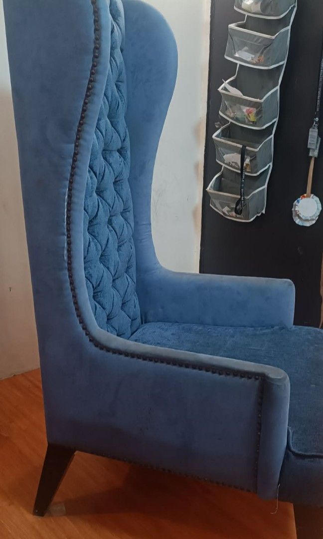 Tufted velvet high-back Throne Chair. (Category: Chairs) located in Quezon City. Submitted by epicdragon.28c6f5 (Listing ID 1467028060, Image 3). Description: Tufted Velvet High-Back wing chair (Throne Chair) Height is almost 6Ft, its a very large chair. great for photoshoots or if you love collecting beautiful furniture to use and showcase then this is for you. PICK UP ONLY. The throne chairs size is not like an ordinary one. its almost 6ft in h