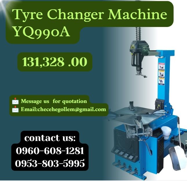 Tyre Changer Machine YQ990A (Category: Everything Else Others) located in Caloocan City. Submitted by wildshark.ed516d (Listing ID 1467698330, Image 1). Description: ◎Power：1.1kw/0.75kw ◎Power supply：110V/220V/380V/50HZ/60HZ ◎Max. wheel diameter：42″(1070mm) ◎Max. wheel width：14″(340mm) ◎Outside clamping：10″~22″ ◎Inside clamping：13"～24" ◎Air supply：8bar-10bar ◎Bead breaker force：2500kg ◎Noise level：<70dB ◎G.W./N.W.： 188KGS/223KGS ◎Packing size：112