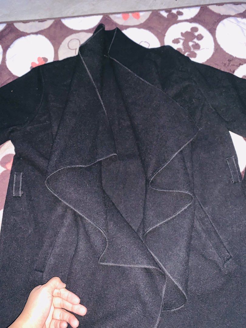 Unico Black Wool Coat (Category: Coats, Jackets and Outerwear) located in Pasig City. Submitted by nyca1989 (Listing ID 1467766946, Image 1). Description: Black open-front coat with a wide draped shawl collar and front pockets. Best fit to small to medium. Made in Italy.