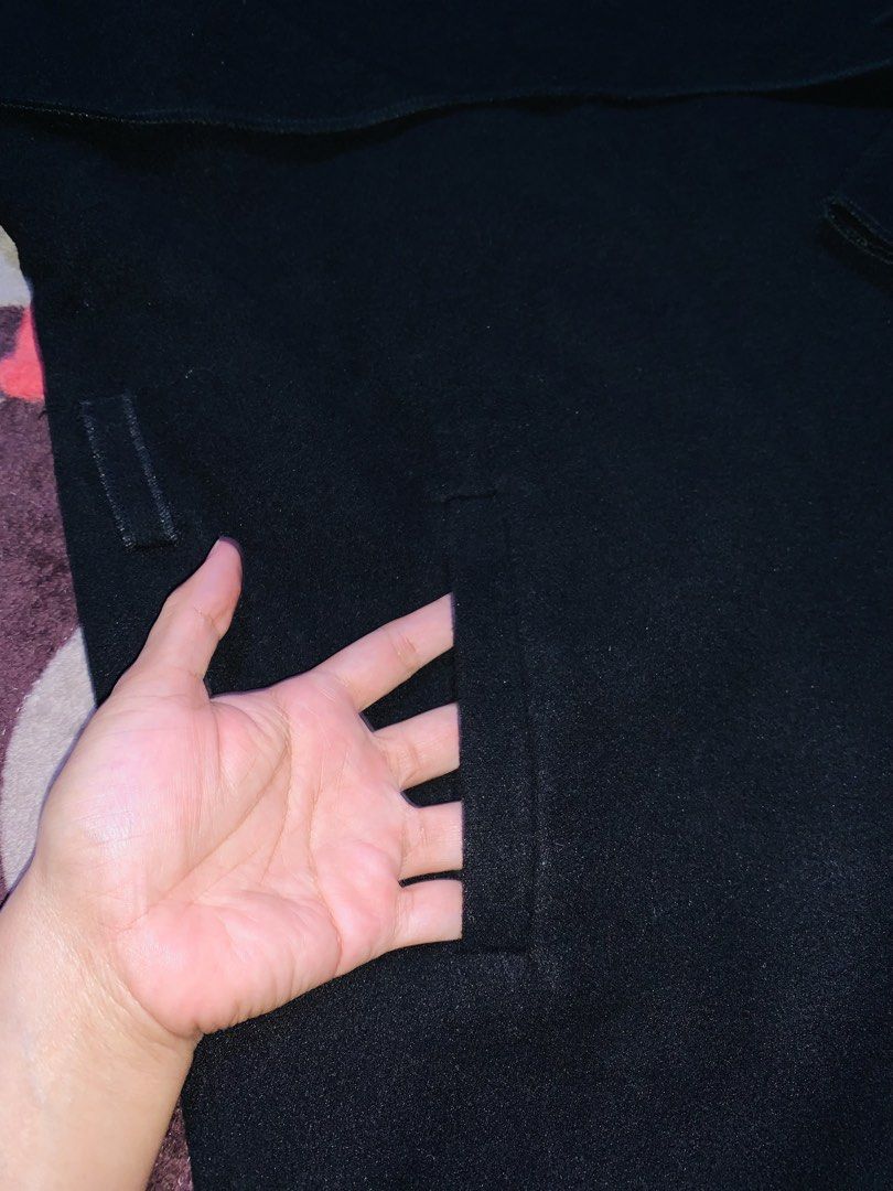 Unico Black Wool Coat (Category: Coats, Jackets and Outerwear) located in Pasig City. Submitted by nyca1989 (Listing ID 1467766946, Image 2). Description: Black open-front coat with a wide draped shawl collar and front pockets. Best fit to small to medium. Made in Italy.
