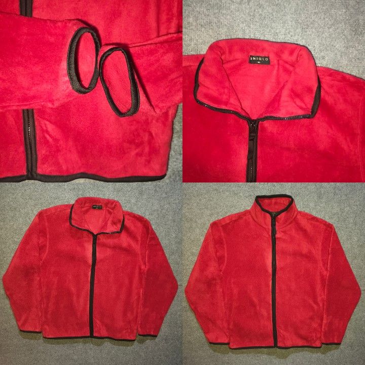 Uniqlo Red Fleece Jacket Size M (Category: Coats, Jackets and Outerwear) located in Baguio. Submitted by ai_ban17 (Listing ID 1467601978, Image 2). Description: - Brand/Item: Uniqlo Red Fleece Jacket - Size: Medium (Standard Fit) - Details: Full zip front with contrast dark brown trim on collar, cuffs, and hem - Material: Soft and cozy fleece, perfect for cooler weather - Condition: Clean, excellent overall condition with smooth-working zippers -