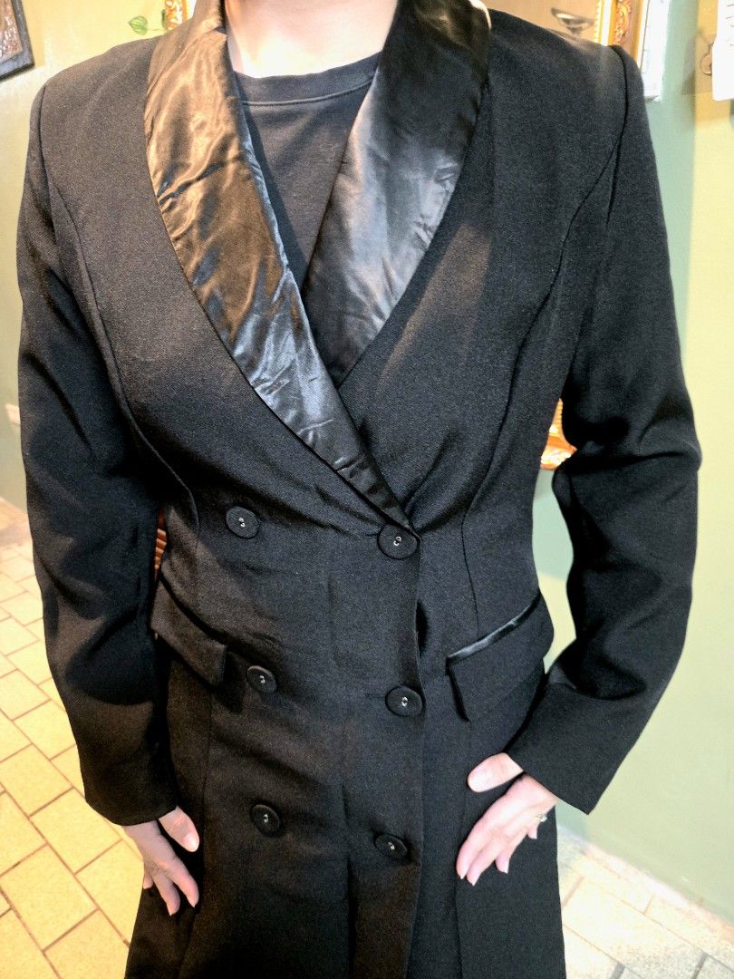 Unisex Double Breasted Long Coat (Category: Coats, Jackets and Outerwear) located in Manila. Submitted by oki.ukay (Listing ID 1467734249, Image 2). Description: Double Breasted Long Coat -Color: Black -Unisex, best fit m-l women, s-m men (Dimensions are on the photo) Mine: 1,500 Lock: 1,600.