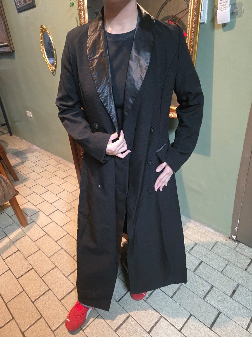 Unisex Double Breasted Long Coat (Category: Coats, Jackets and Outerwear) located in Manila. Submitted by oki.ukay (Listing ID 1467734249, Image 3). Description: Double Breasted Long Coat -Color: Black -Unisex, best fit m-l women, s-m men (Dimensions are on the photo) Mine: 1,500 Lock: 1,600.