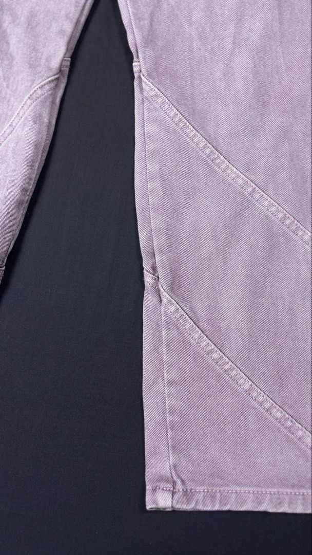 Unused Lab Denim Jeans (Category: Jeans) located in Bacoor. Submitted by calvinmanzano13 (Listing ID 1467786902, Image 3). Description: - L = 41.5” | W = 35” - Color: Purple with washed finish and visible grain texture - Design: Unique panel seam construction down the front and wrap-around lines on legs - Details: Button closure with custom brand hardware, interior woven label, and standard five-pocket setup Notes: 🔥 Hand washed 🔥 Polished 🔥 S