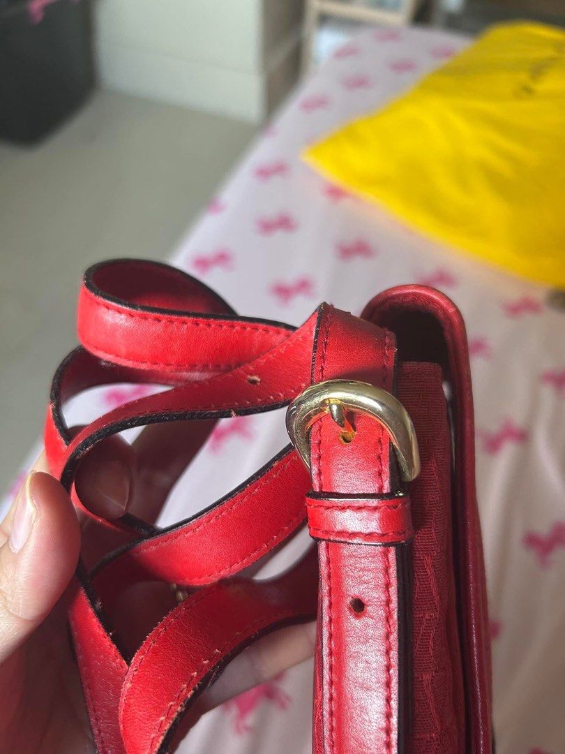 Valentino Garavani Red V Pattern Crossbody Bag (Category: Luxury Bags & Wallets) located in Baguio. Submitted by donaline25 (Listing ID 1467795302, Image 3). Description: - Brand: Red Valentino Garavani - Style: Crossbody bag with front flap and magnetic snap closure - Material: Monogram V pattern fabric with red leather trim - Hardware: Gold-tone hardware - Interior: Matching red fabric lining with branded leather patch pocket - Strap: Adjustabl