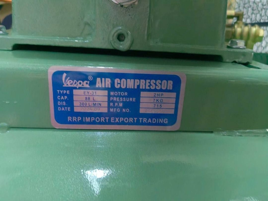 Vespa Air compressor Specs: 2hp (Category: Construction Tools & Equipment) located in Manila. Submitted by joeyroque09 (Listing ID 1467610615, Image 2). Description: Vespa Air compressor Specs: 2hp.