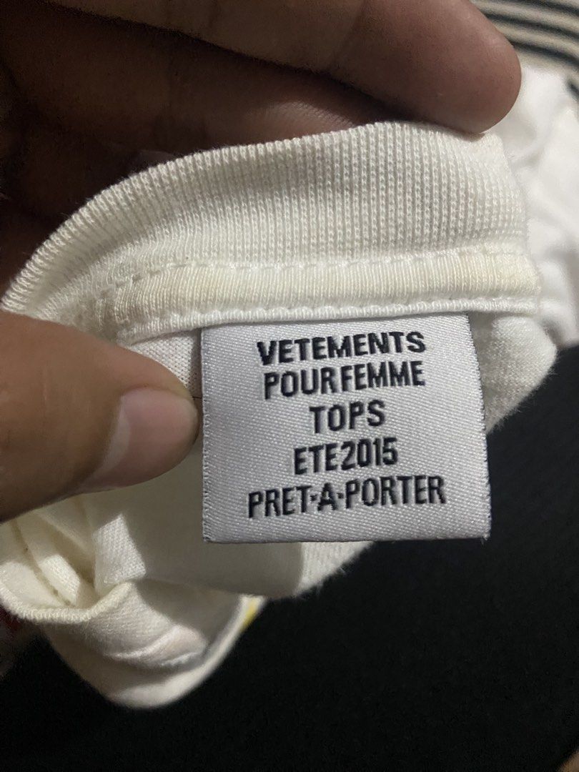 Vetements (Category: Luxury Apparel) located in Cebu City. Submitted by rustyyyyy. (Listing ID 1467657663, Image 3). Description: W 22 L 27 Good condition Issue: Loose neck.