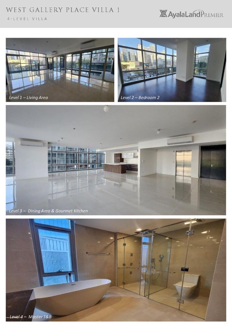 Villa 1 at West Gallery Place (Category: Apartments & Condos) located in Makati City. Submitted by monica_dy (Listing ID 1467655250, Image 1). Description: Introducing Villa 1 at West Gallery Place — a one-of-a-kind four-level, four-bedroom villa right in the heart of BGC. Enjoy generous living spaces and the convenience of being minutes away from BGC’s premier dining, retail, business, and lifestyle destinations. Given its unique configuration a