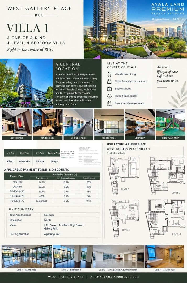 Villa 1 at West Gallery Place (Category: Apartments & Condos) located in Makati City. Submitted by monica_dy (Listing ID 1467655250, Image 2). Description: Introducing Villa 1 at West Gallery Place — a one-of-a-kind four-level, four-bedroom villa right in the heart of BGC. Enjoy generous living spaces and the convenience of being minutes away from BGC’s premier dining, retail, business, and lifestyle destinations. Given its unique configuration a