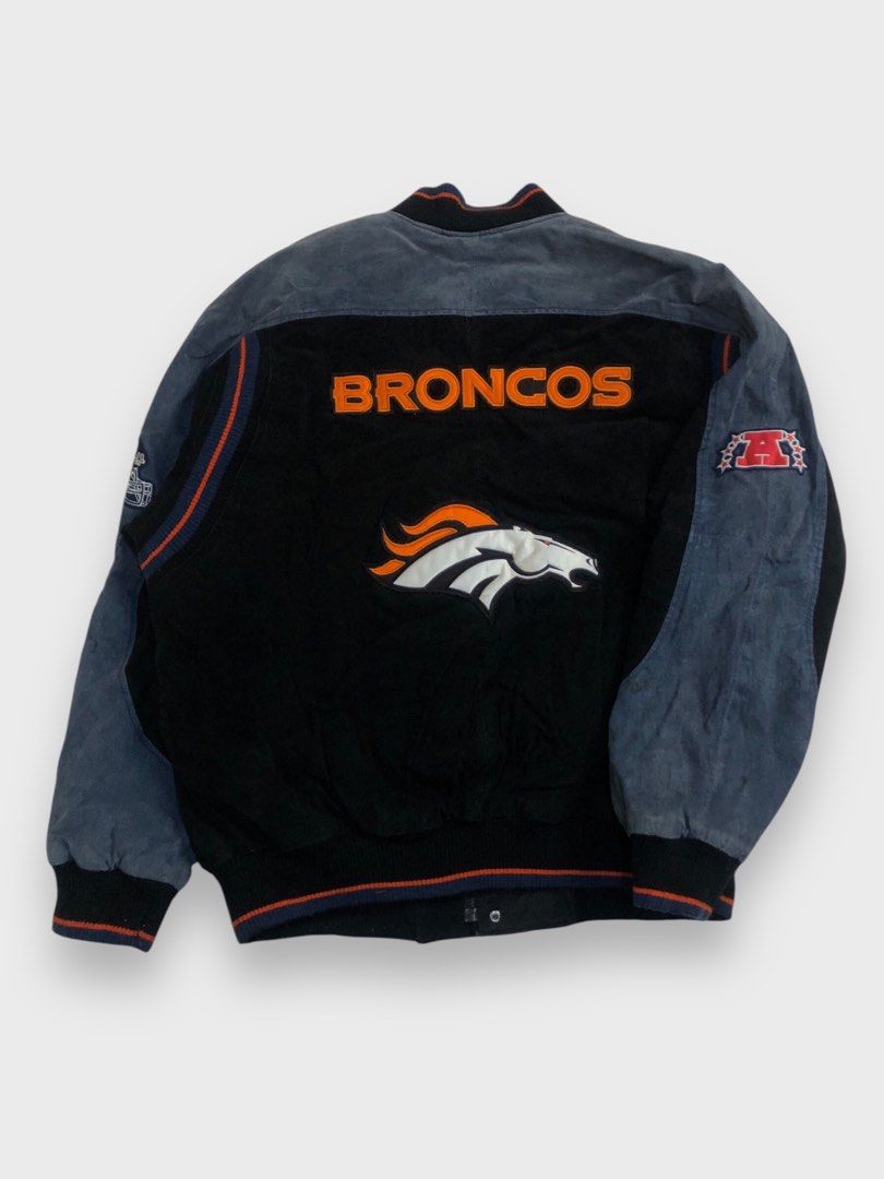 Vintage Denver Broncos NFL Varsity Suede Jacket (Category: Coats, Jackets and Outerwear) located in Calauan. Submitted by lancesuerte13 (Listing ID 1467723783, Image 1). Description: - Authentic Denver Broncos NFL varsity heavy winter jacket W 27.5 L 28.5 Excellent Condition Need wash Negotiable.