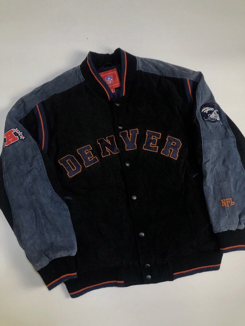 Vintage Denver Broncos NFL Varsity Suede Jacket (Category: Coats, Jackets and Outerwear) located in Calauan. Submitted by lancesuerte13 (Listing ID 1467723783, Image 3). Description: - Authentic Denver Broncos NFL varsity heavy winter jacket W 27.5 L 28.5 Excellent Condition Need wash Negotiable.