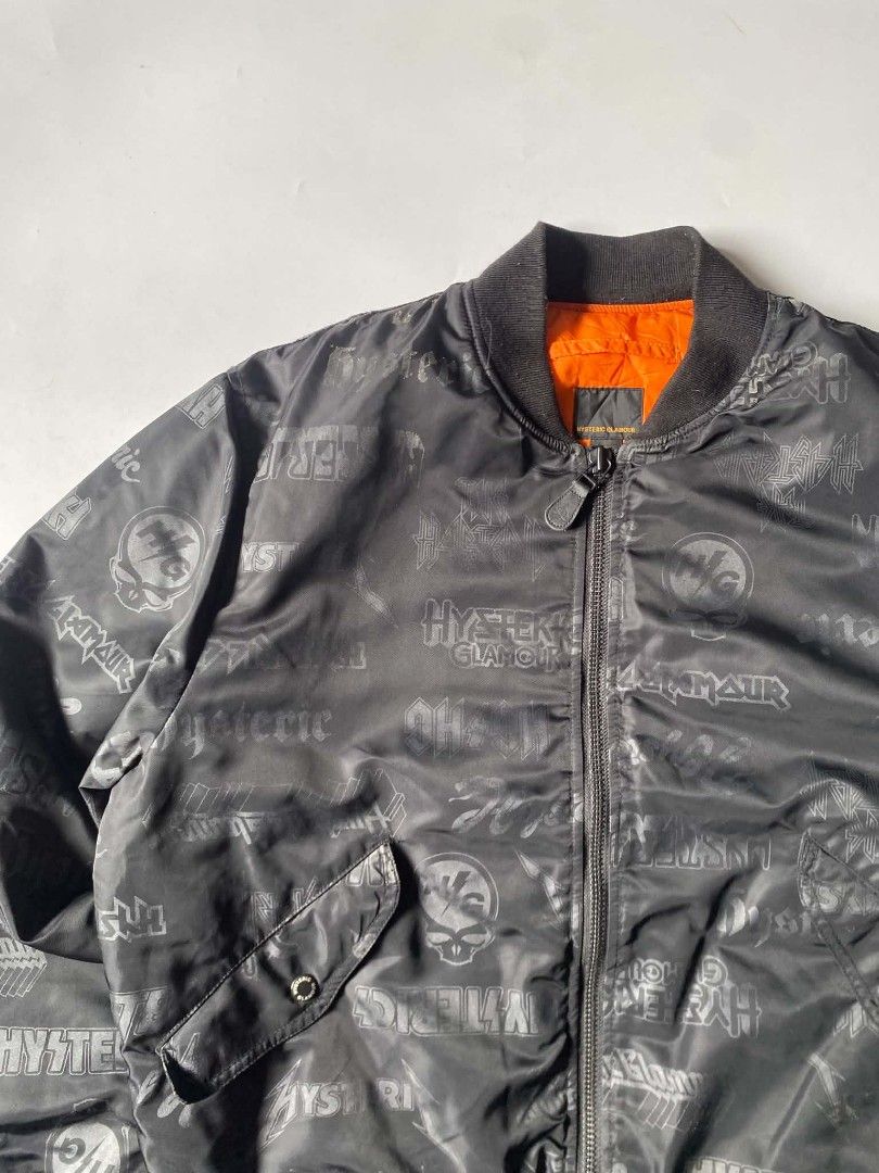 Vintage Hysteric Glamour bomber (Category: Coats, Jackets and Outerwear) located in Baguio. Submitted by dapper_deals (Listing ID 1467694096, Image 3). Description: Vintage Hysteric Glamour Rock Logo MA1 - Bomber Jacket Dimentions: Length - 27 Width - 25 Shoulder - 20 Sleeves - 28.