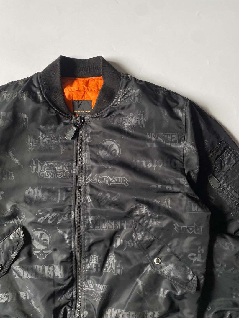 Vintage Hysteric Glamour bomber (Category: Coats, Jackets and Outerwear) located in Baguio. Submitted by dapper_deals (Listing ID 1467694096, Image 2). Description: Vintage Hysteric Glamour Rock Logo MA1 - Bomber Jacket Dimentions: Length - 27 Width - 25 Shoulder - 20 Sleeves - 28.